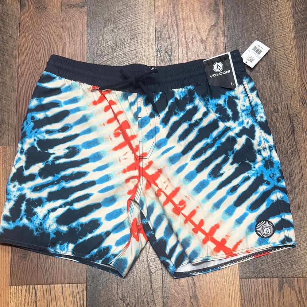 NWT Volcom Vibrant Blue and Red Mens  Swim Trunks